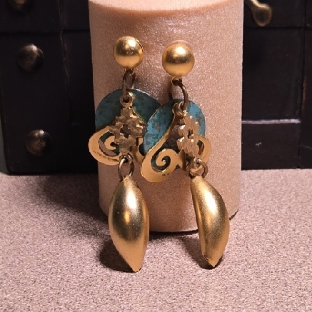 Gold and Turquoise Dangle Earrings